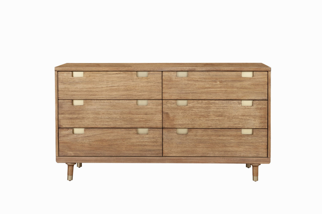 Solid Wood Six Drawer Double Dresser - Sandy Brown