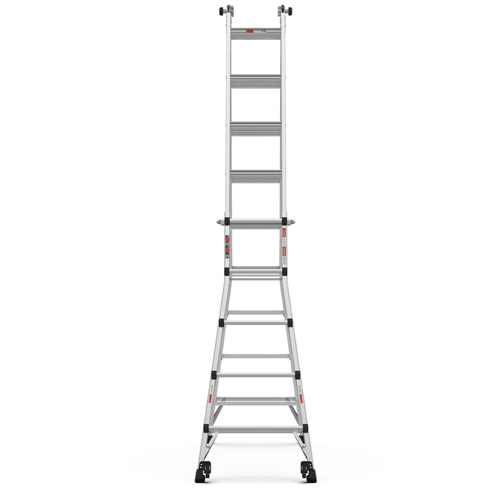 22' Aluminum Multi-Position Ladder With Wheels, 300 Lbs Weight Rating - Metallic Gray