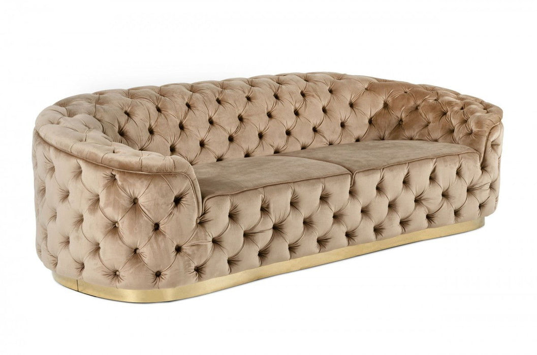 Velvet Sofa With Gold Legs - Beige