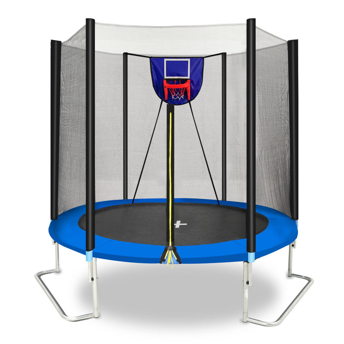 Yc 8Ft Trampoline Outer Net With Soft Basketball Board, Ball And Inflator - Blue