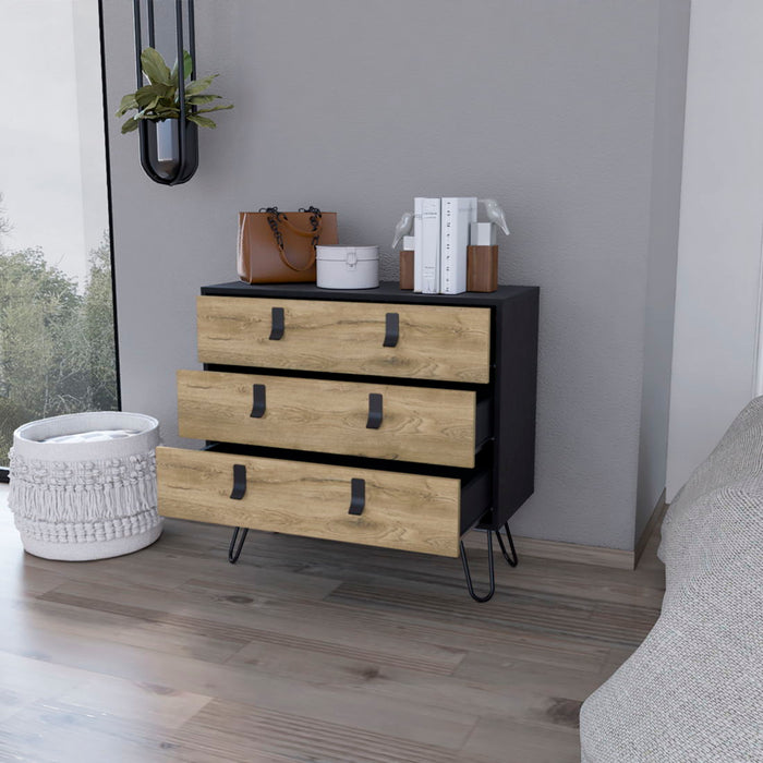 Three Drawer Dresser - Natural / Black