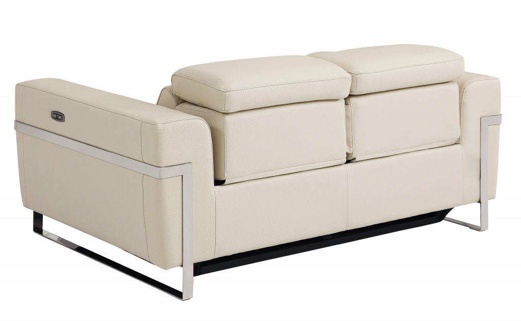 2 Piece Italian Leather Indoor Five Person Seating Set - Beige