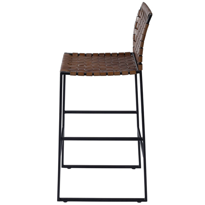 Woven Leather Bar Stool - Brown