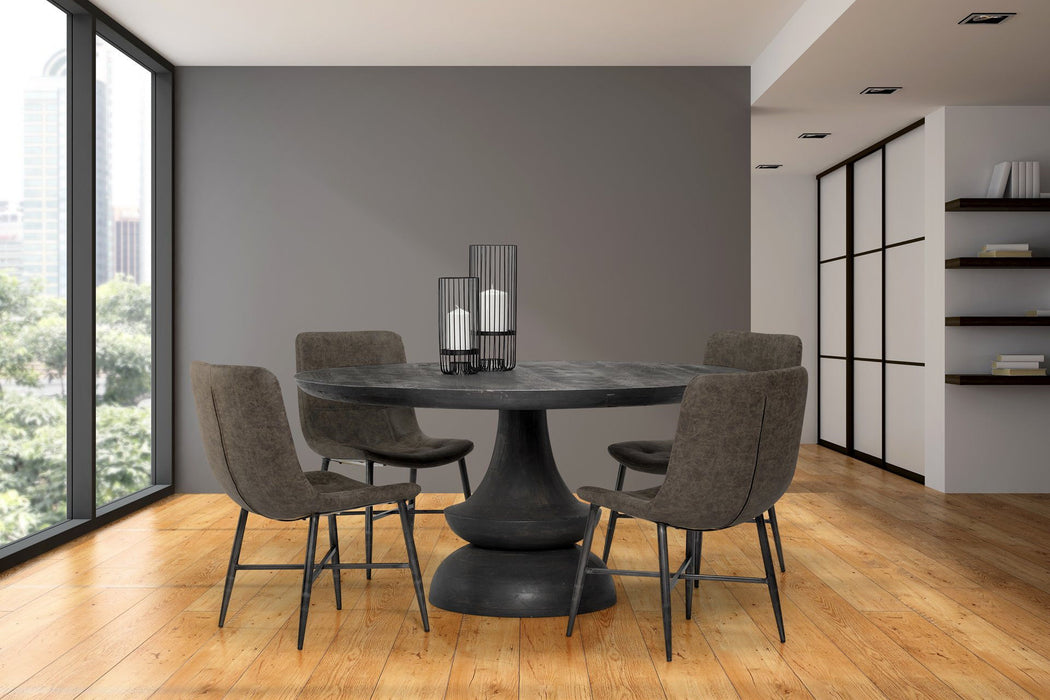 Round Charcoal Solid Wood Table Top And Base Dining Table - Gray