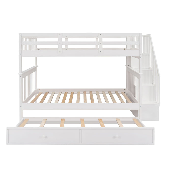 Stairway Bunk Bed With Twin Size Trundle, Storage And Guard Rail For Bedroom, Dorm