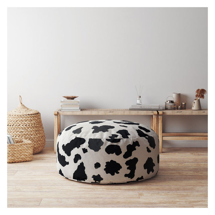 Twill Round Animal Print Pouf Cover - Black / White