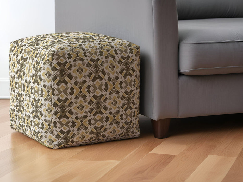 Cotton Geometric Pouf Ottoman - Beige