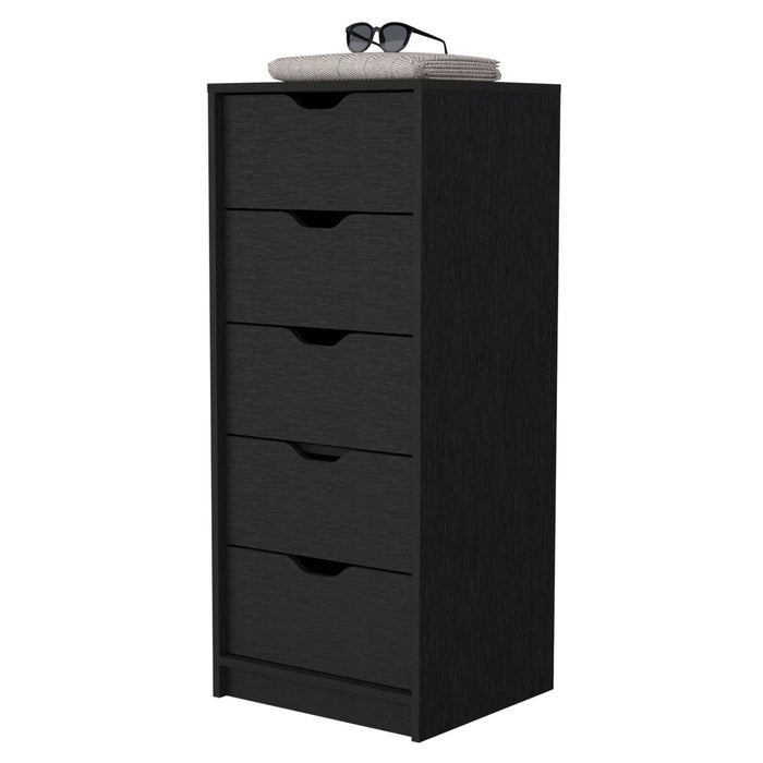 Manufactured Wood Five Drawer Narrow Dresser - Black