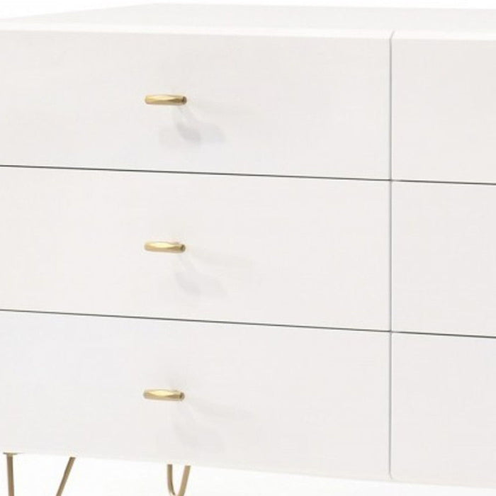 Six Drawer Wood Double Dresser - White