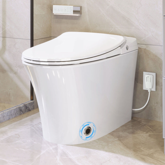 Luxury Smart Toilet With Dryer And Warm Water, Elongated Bidet Toilet With Heated Seat, With Remote Control, Led Night Light, Power Outage Flushing, Soft Close Cover - White