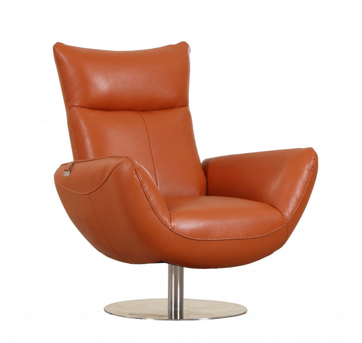 Contemporary Leather Lounge Chair - Orange