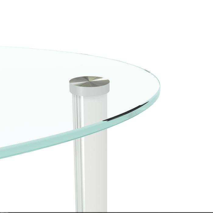 Transparent Oval Glass Coffee Table, Modern Table In Living Room Oak Wood Leg Tea Table 3-Layer Glass Table