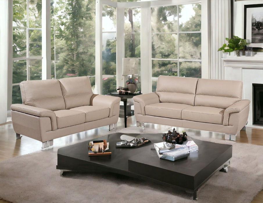 2 Piece Faux Leather Indoor Five Person Seating Set - Beige