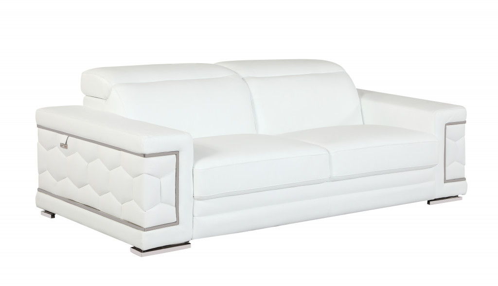 Silver Legs Sofa Italian Leather - White