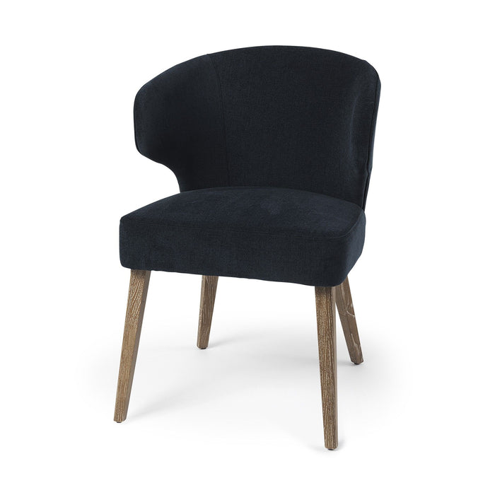 Wingback Dining Side Chair - Navy Blue / Brown