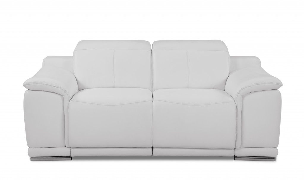 Italian Leather, Power Reclining Loveseat - White / Silver