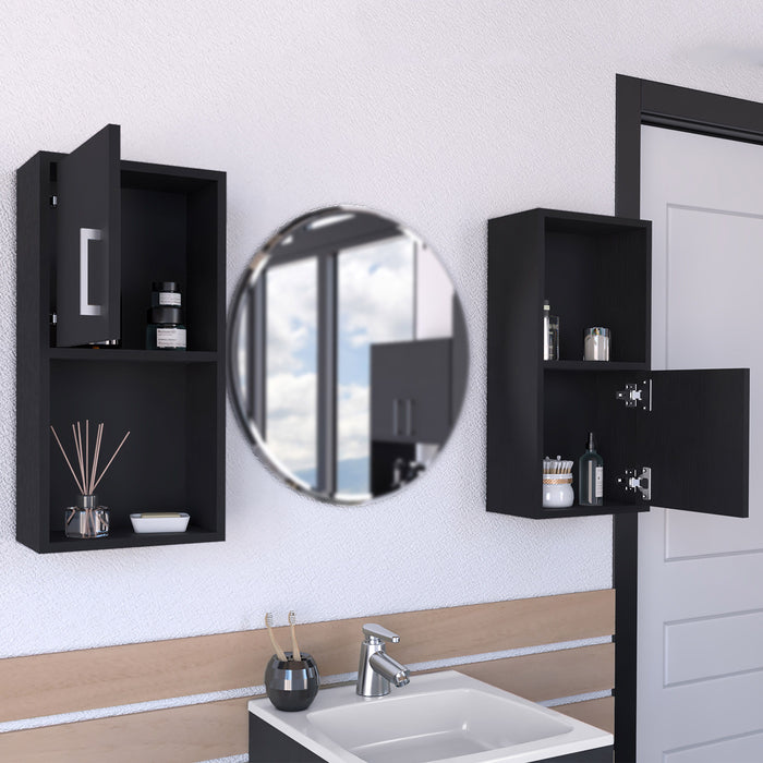 Wall Mounted Bathroom Medicine Cabinet Eak Two Doors, Two Shelves - Black