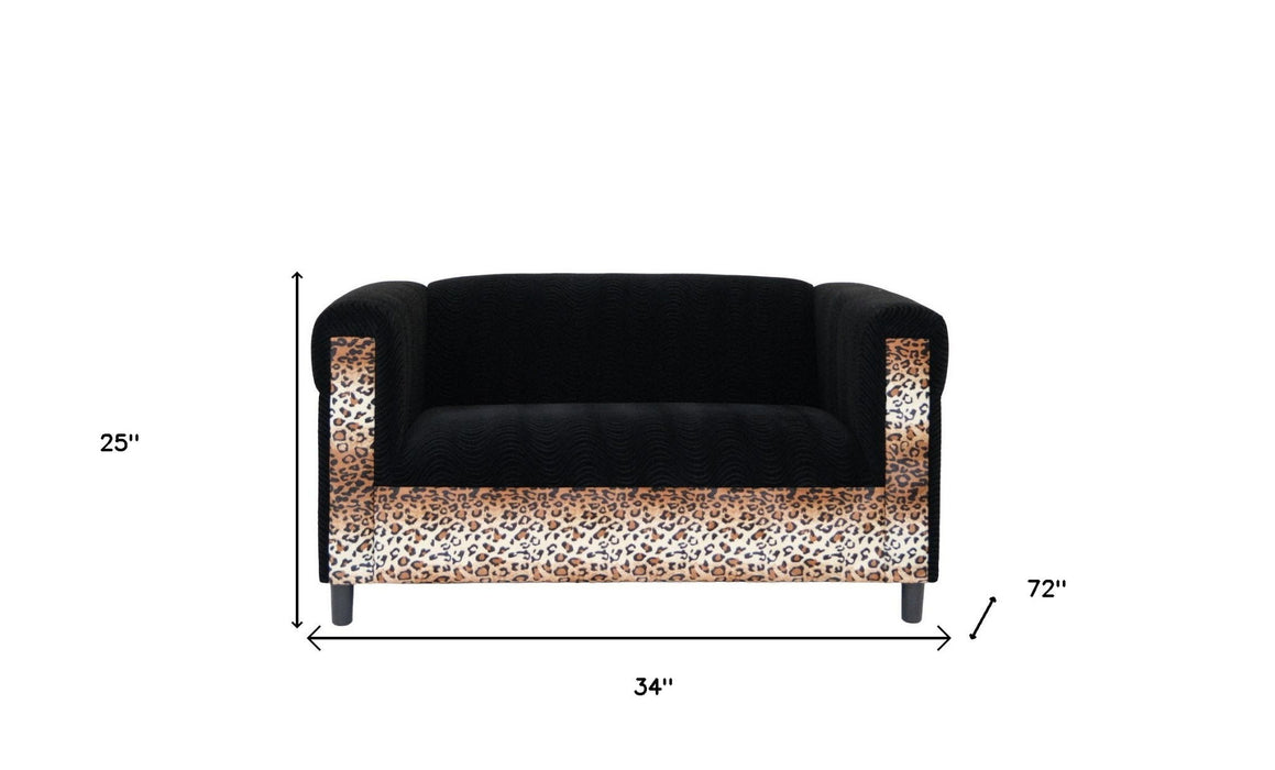 Velvet Leopard Loveseat - Black