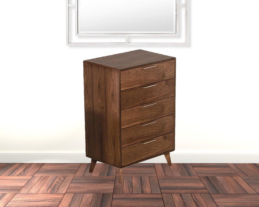 Solid Wood 5 Drawer Chest - Walnut