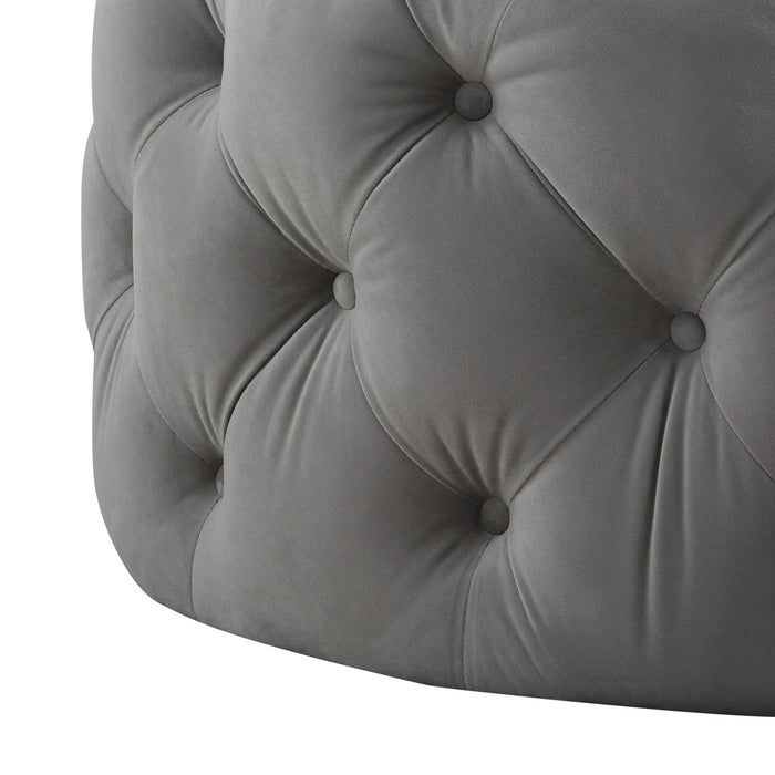 Velvet Rolling Tufted Round Cocktail Ottoman - Gray