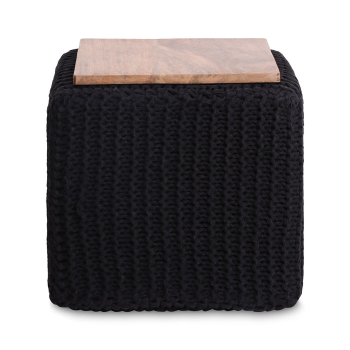 Cotton Blend, Pouf Ottoman - Black