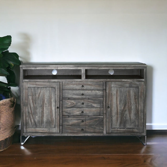 Cabinet Enclosed Storage Distressed TV Stand - Gray