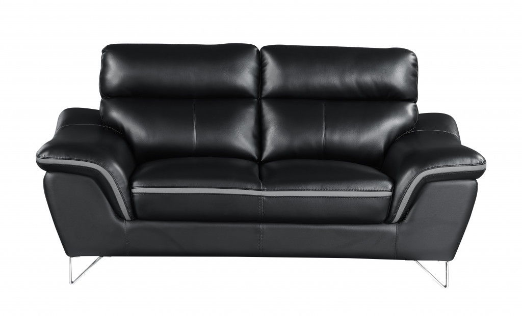 2 Piece Genuine Leather Indoor Five Person Seating Set - Black