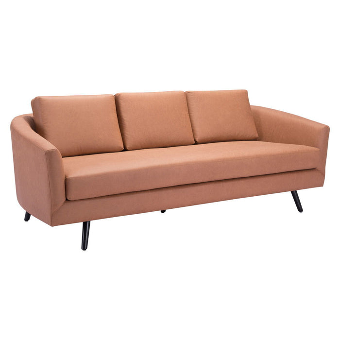 Faux Leather Sofa With Black Legs - Brown