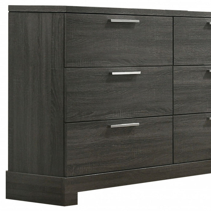 Solid Wooden, Six Drawer Double Dresser - Gray