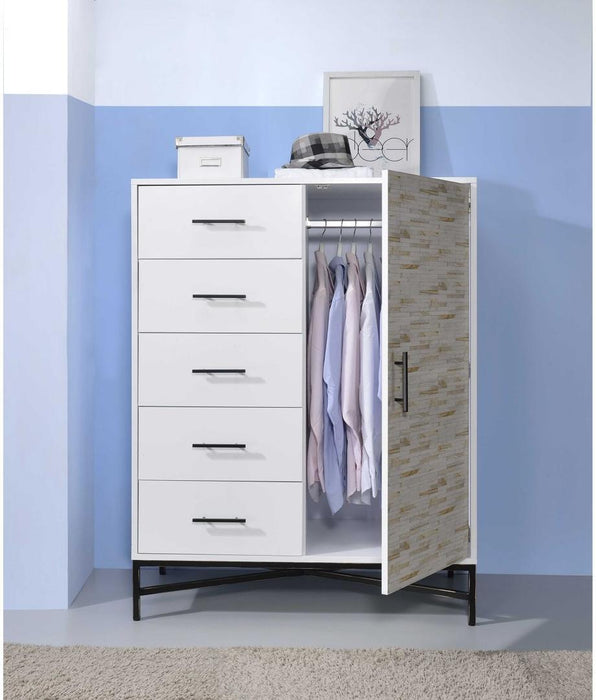 Weathered Wood Pattern Wardrobe - White