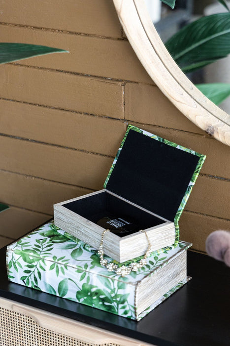 Botanical Book Boxes (Set of 2) - White / Green