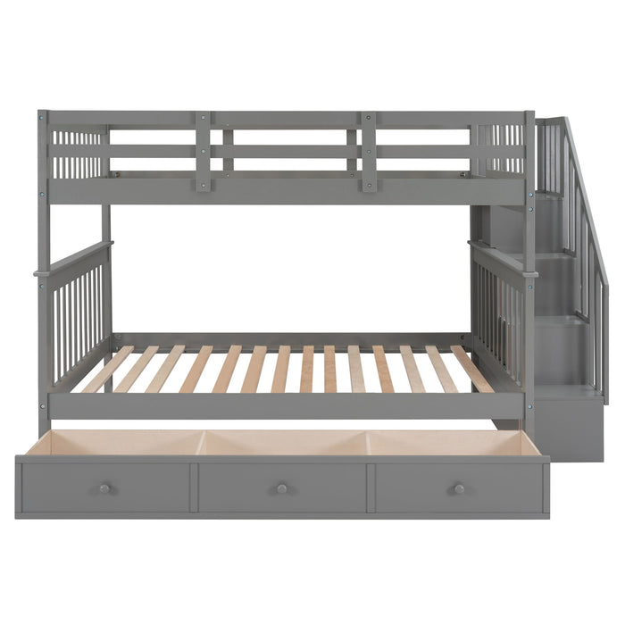 Stairway Bunk Bed With Drawer, Storage And Guard Rail For Bedroom