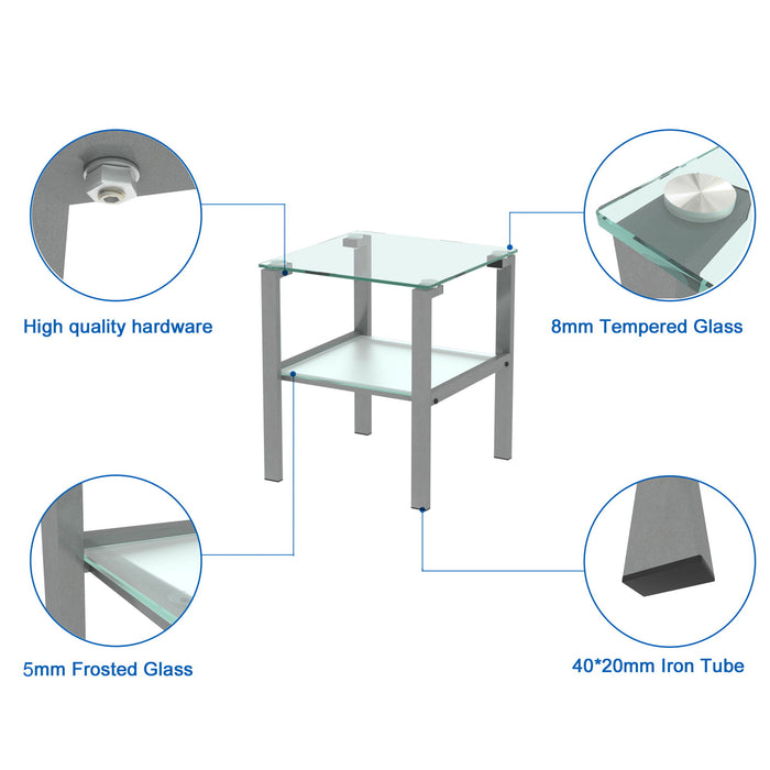 Glass Two Layer Tea Table, Small Round Table, Bedroom Corner Table, Living Room Side Table