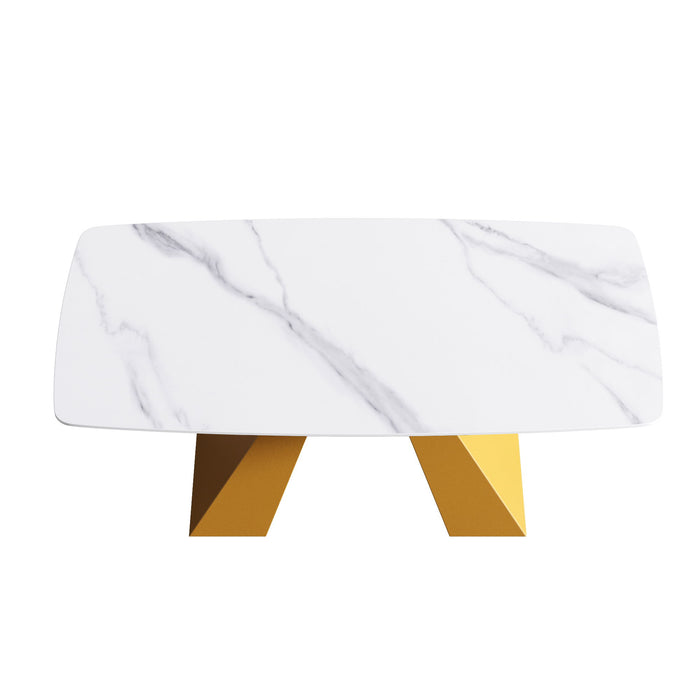 Modern Artificial Stone Curved Metal Leg Dining Table, Can Accommodate 6-8 People - White / Gold