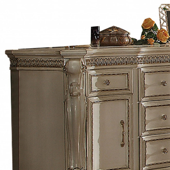 Solid Wood Five Drawer Triple Dresser - Pearl