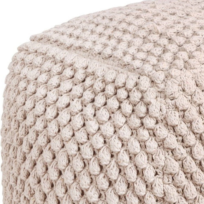 Cotton, Blend Pouf Ottoman - Ivory