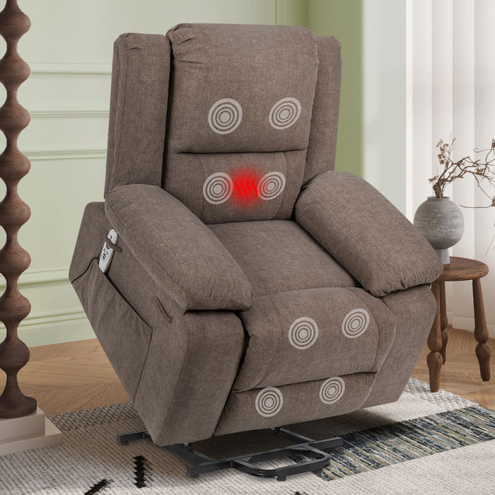 Electric Power Recliner Chair With Massage For Elderly, Remote Control Multi-Function Lifting, Timing, Cushion Heating Chair With Side Pocket