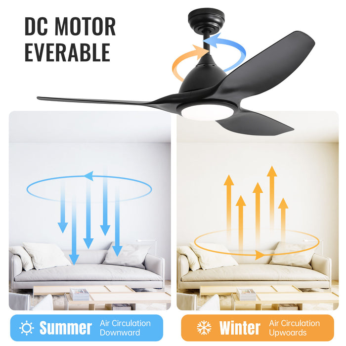 Modern Ceiling Fan With 22W Led Light, 3 ABS Fan Blades Dc Motor Ceiling Fan For Bedroom Living Room