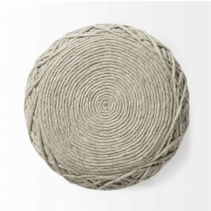 Wool Cylindrical Pouf With Diamond Pattern - Oatmeal