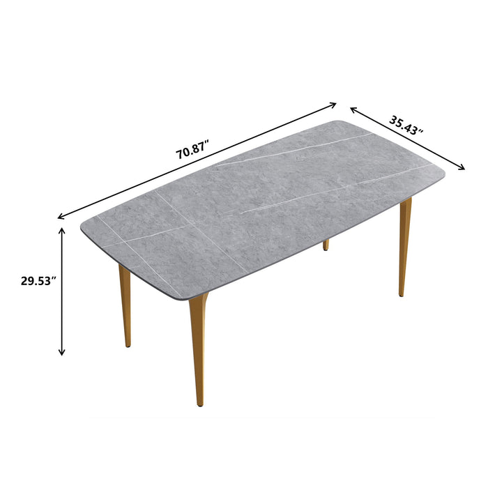 70.87" Modern Artificial Stone Curved Gold Metal Leg Dining Table - Gray