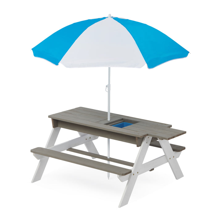 3-In-1 Kids Outdoor Wooden Picnic Table With Umbrella, Convertible Sand & Water, ASTM & CPSIA Certification