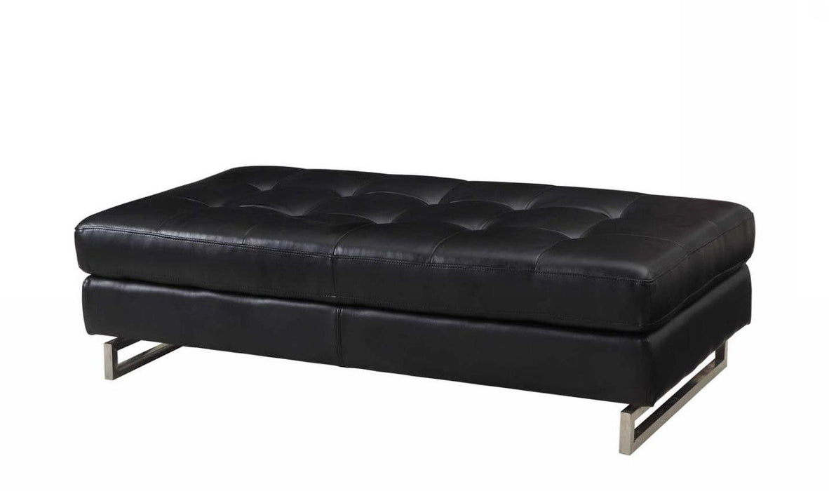 Faux Leather Ottoman - Black / Silver