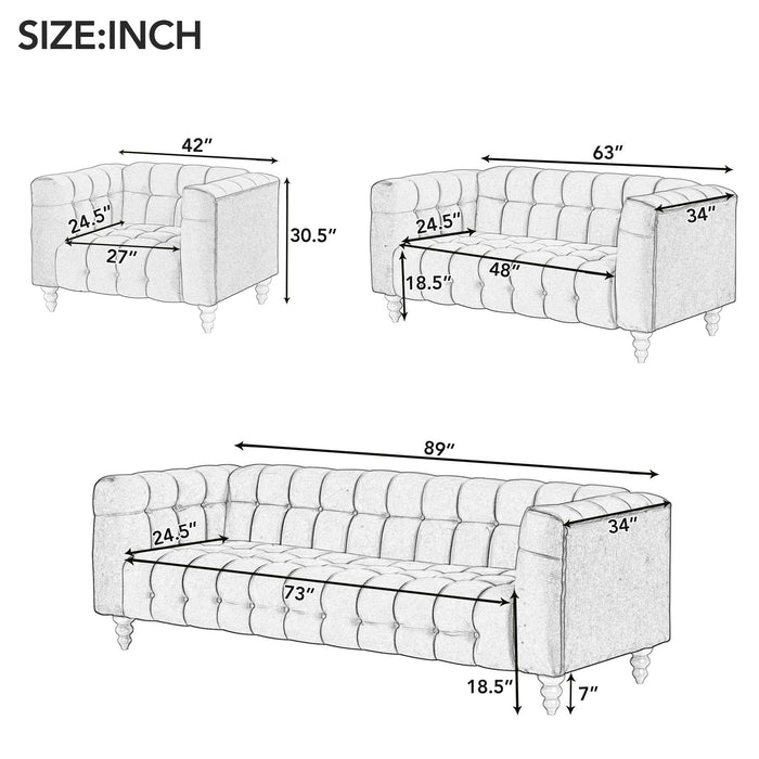 Modern Sofa Dutch Fluff Upholstered Sofa & Wood Legs, Buttoned Tufted Backrest