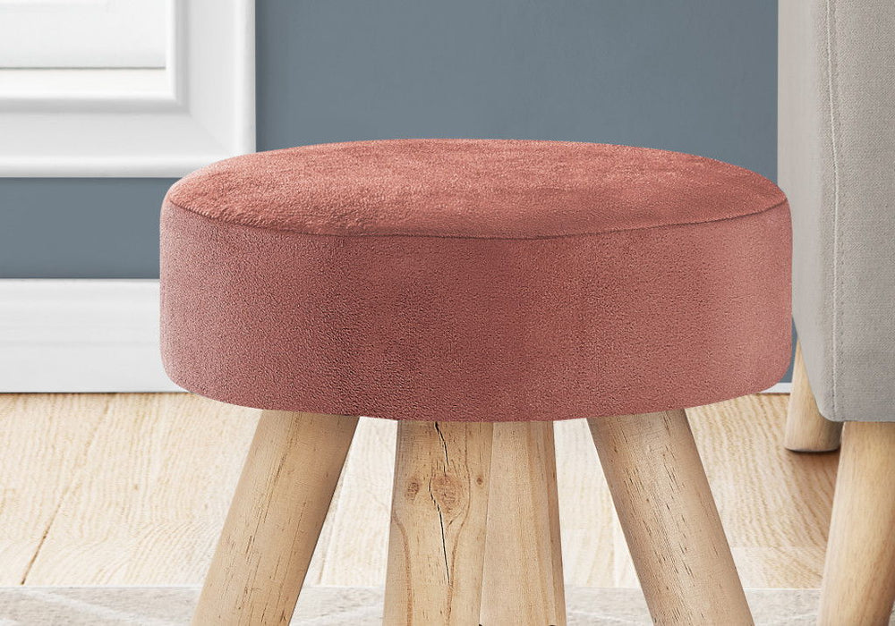 Velvet And Natural Round Ottoman - Pink