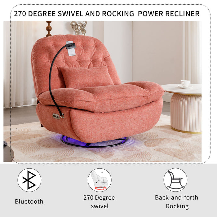 270° Swivel Power Recliner With Voice Control - Bluetooth Music Player, USB Ports, Atmosphere Lamp, Hidden Arm Storage And Mobile Phone Holder For Living Room, Bedroom, Apartment