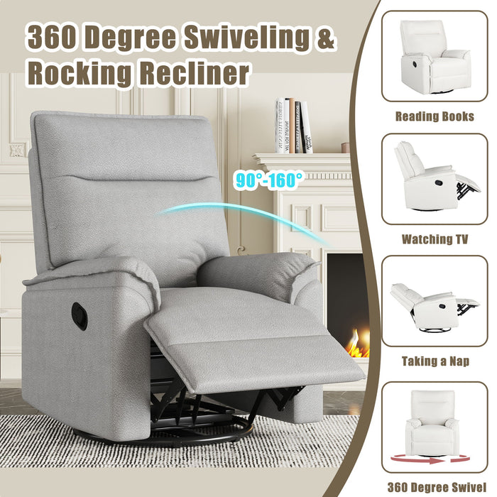 360° Swivel Upholstered Manual Recliner Chair Theater Recliner Sofa Nursery Glider Rocker For Living Room