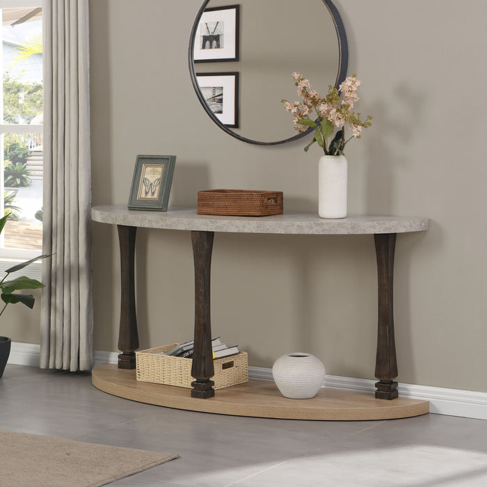 60" Long Semi Circle Demilune Sofa Table For Small Hallway Entryway Space, Wooden Half Moon Sturdy Console Tables - Gray / Natural