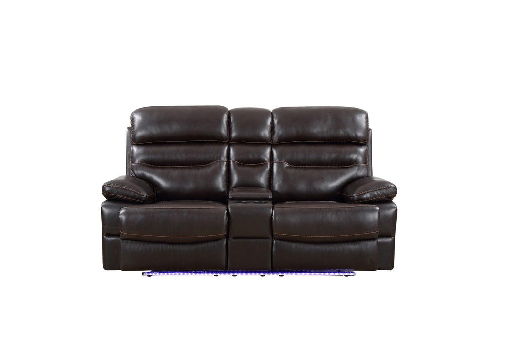 Faux Leather Power Reclining Love Seat With Storage - Brown