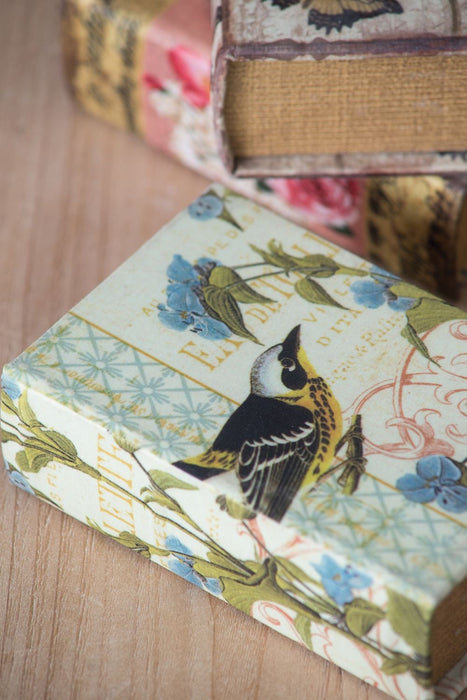 Book Boxes With Birds, Flowers, And Handwriting Design (Set of 4) - Multi