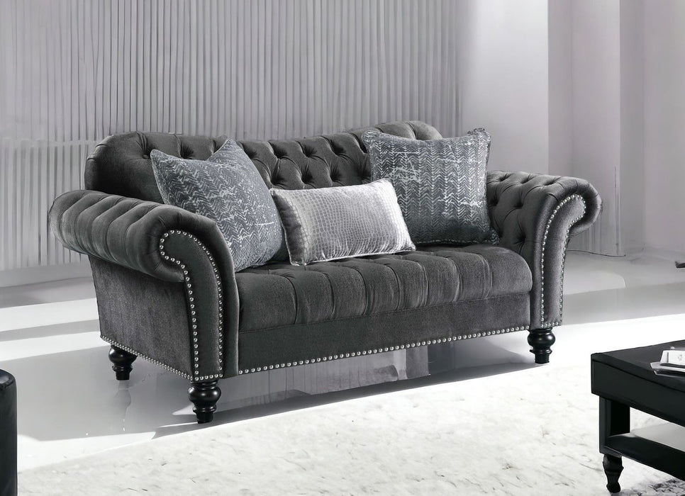 Velvet Loveseat And Toss Pillows - Gray / Black